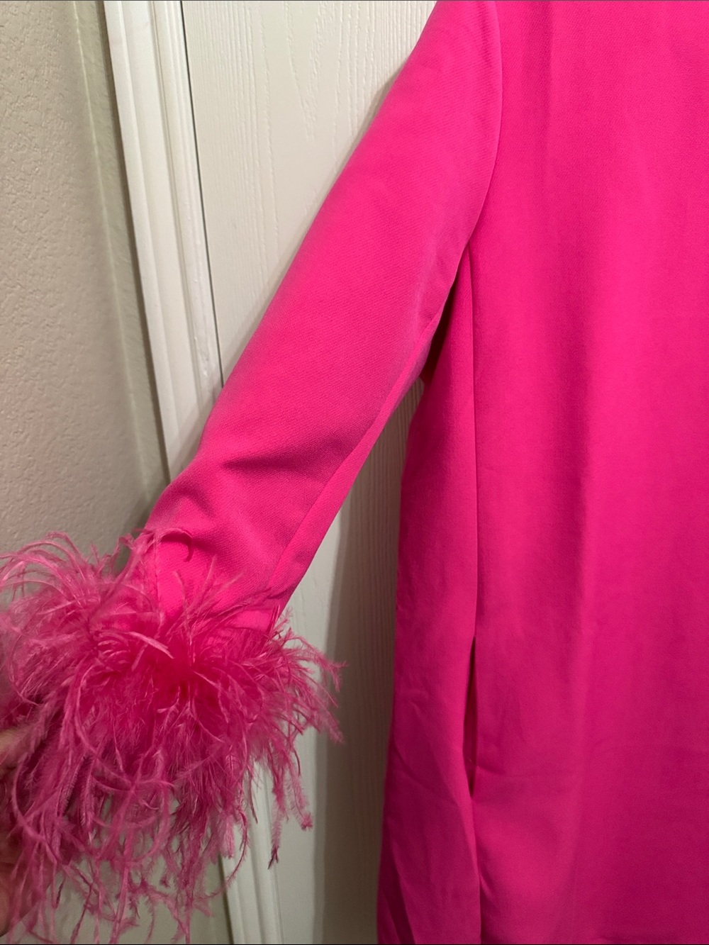 Tuckernuck Hot Pink Feather Sleeve Cocktail Shift Party Dress Mod Ellie XL Retro - Picture 4 of 12